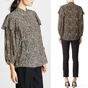 NWOT Saloni Chloe Animal Print Silk Blouse – Size‎ 10 – Balloon Sleeve – $375
